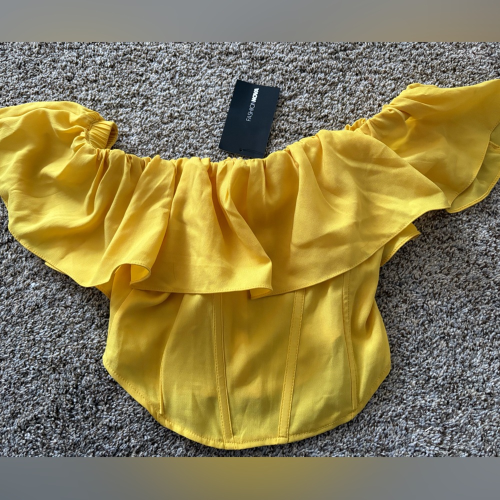 Fashion Nova corset Yellow Ruffle Top